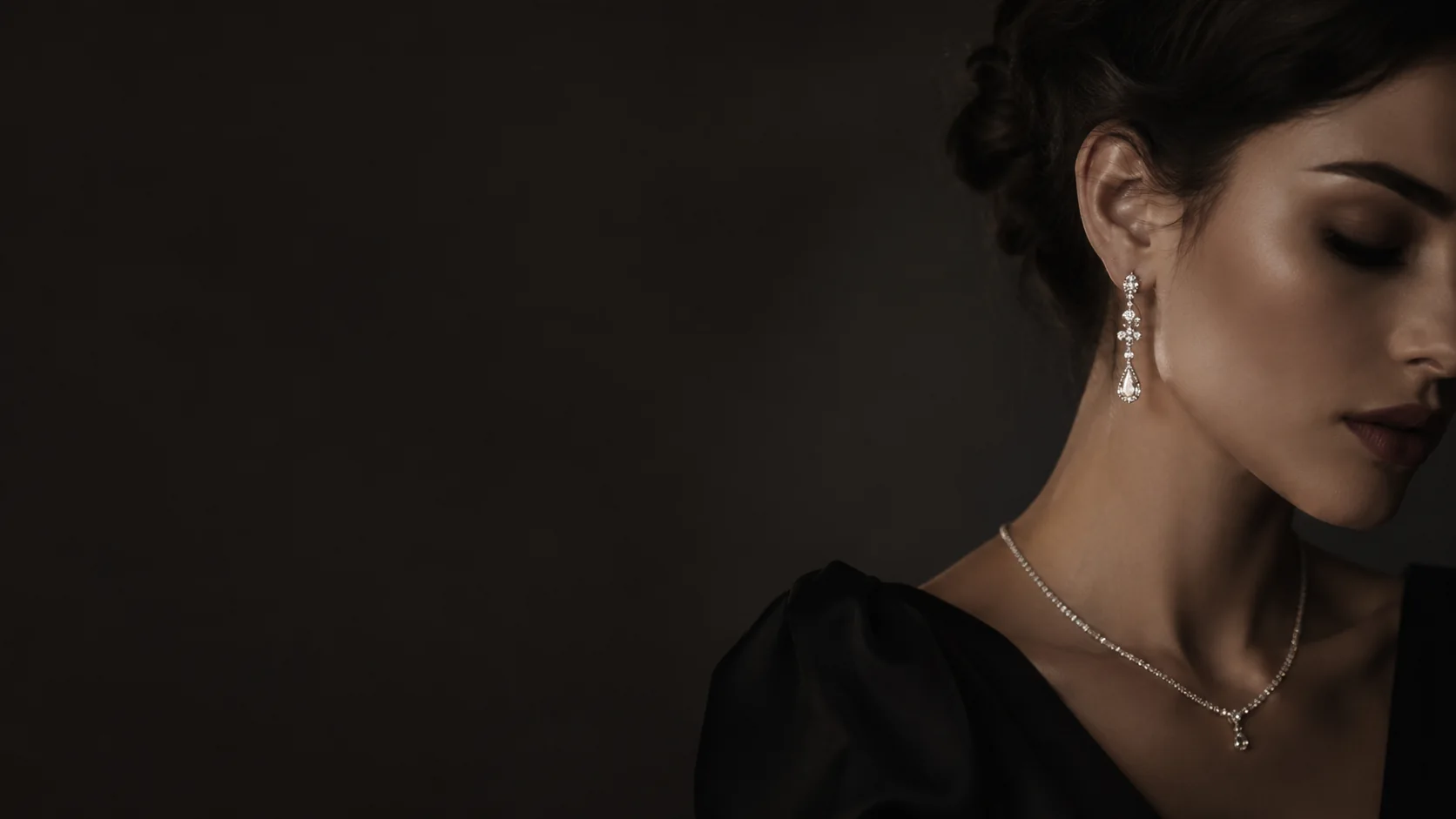 Model wearing elegant artificial earrings and necklace